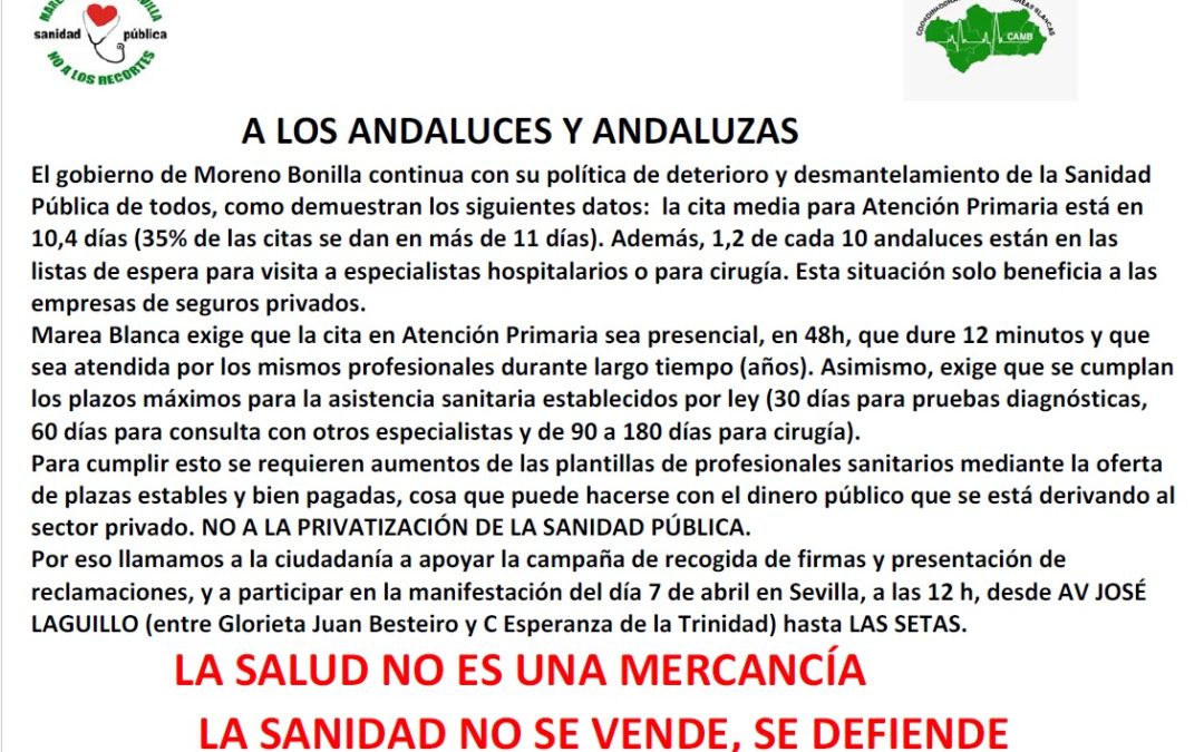 Manifestaciones «Defendamos la Sanidad Pública» Andalucía – 7 de abril 2024